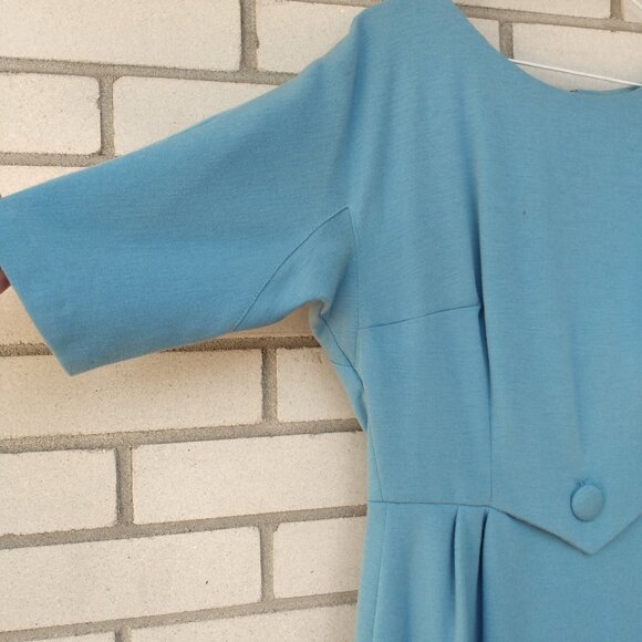Vintage 60s Dress 36" Bust 28.5" Waist Blue Knit Fashion Wear Toronto - Picture 4 of 16